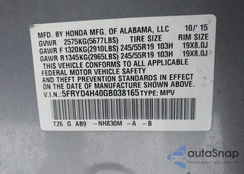 2016 Acura Mdx Technology Acurawatch Plus Packages/Technology Package from USA, damaged, VIN 5FRYD4H40GB038165
